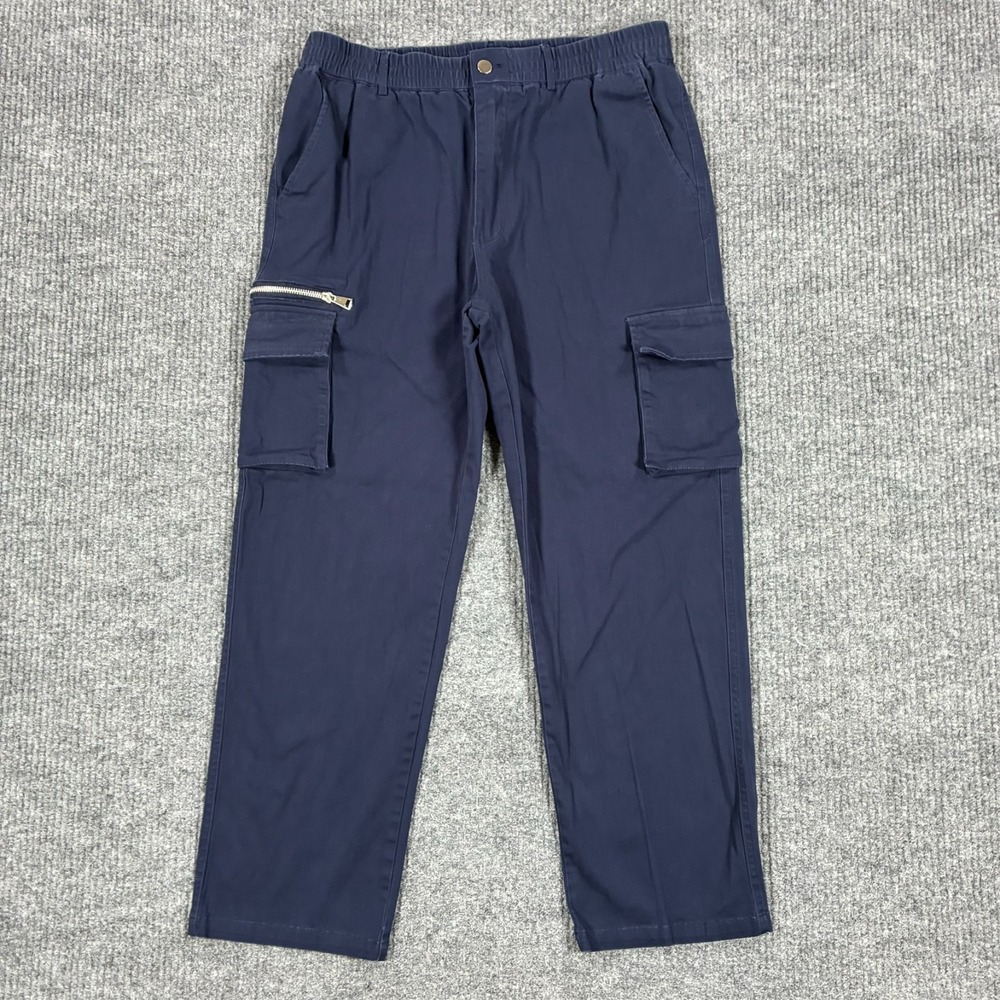 COOFANDY Mens Cargo Pants Size L Navy Elastic Waist Utility Casual Mid Rise